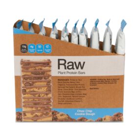 Raw Protein Bar Choc Chip Cookie Dough – 10g Plant Protein, Vegan, Gluten-Free, Non-GMO, Clean Ingredients List, 4g Prebiotic Dietary Fiber,  40g x 10 Pack